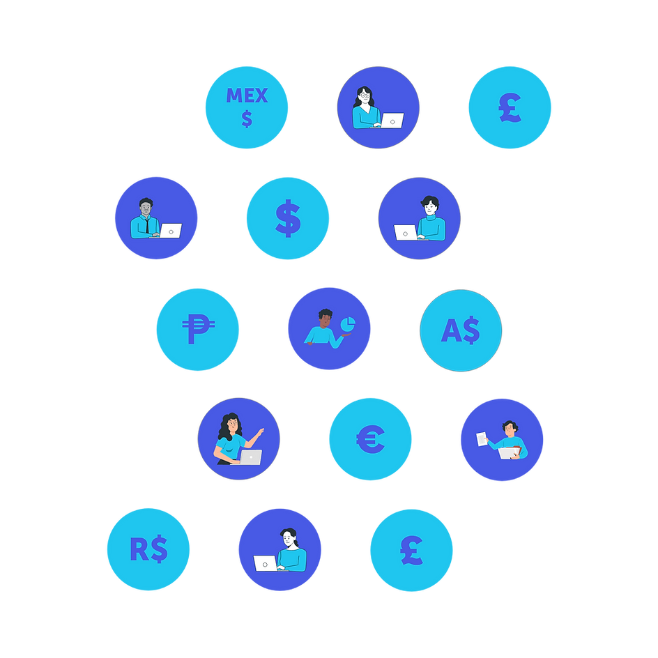 Global currency and payroll management icons