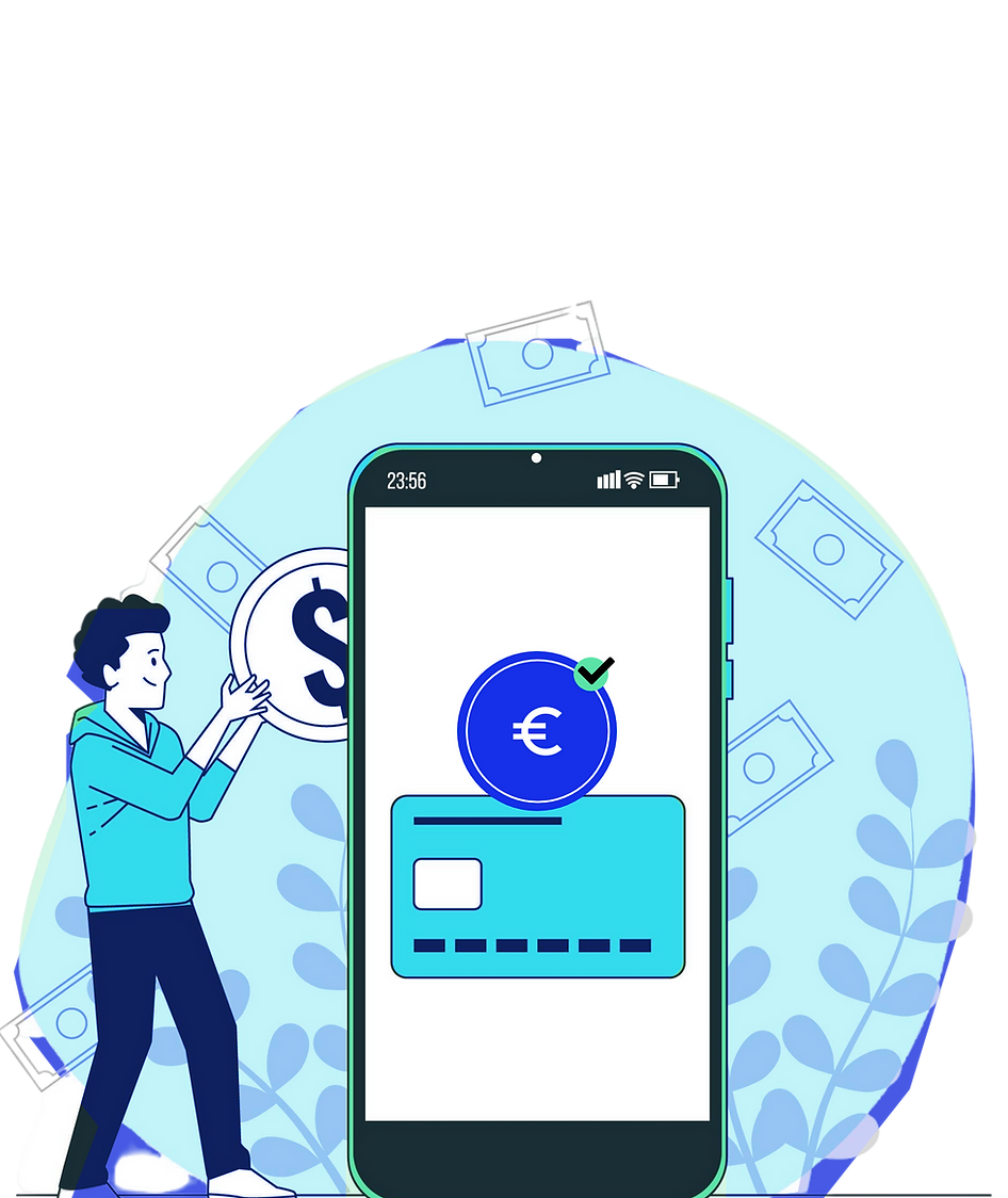 Illustration of a person interacting with mobile payment system